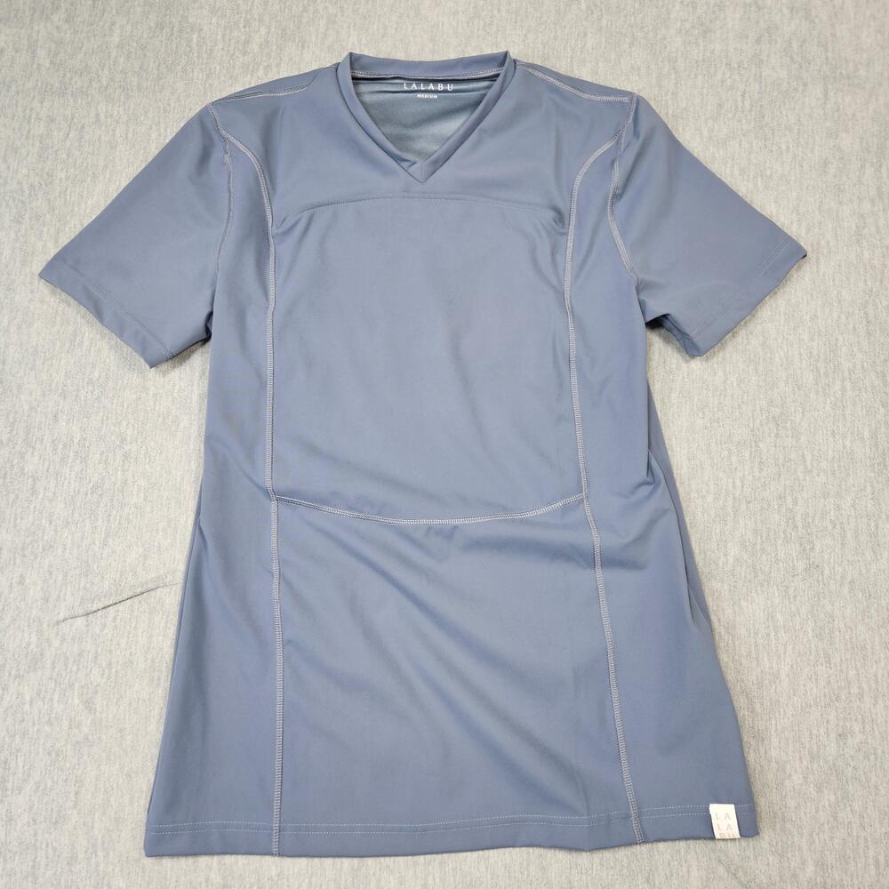 Lalabu Shirt Mens Medium Blue Dad Shirt V-Neck Short Sleeve Babywearing Carrier